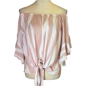Pink and White Off-Shoulder Women's Top